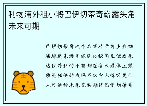 利物浦外租小将巴伊切蒂奇崭露头角未来可期 利物浦外租小将巴伊切蒂奇崭露头角未来可期